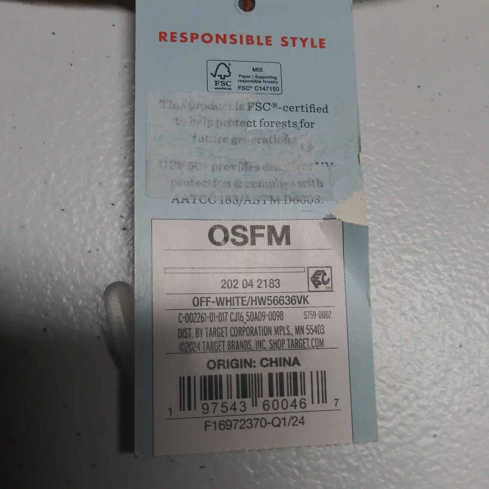 Cat & Jack Off-White Girls' Paper Straw Floppy Hat with Ric Rac NWT OSFM
